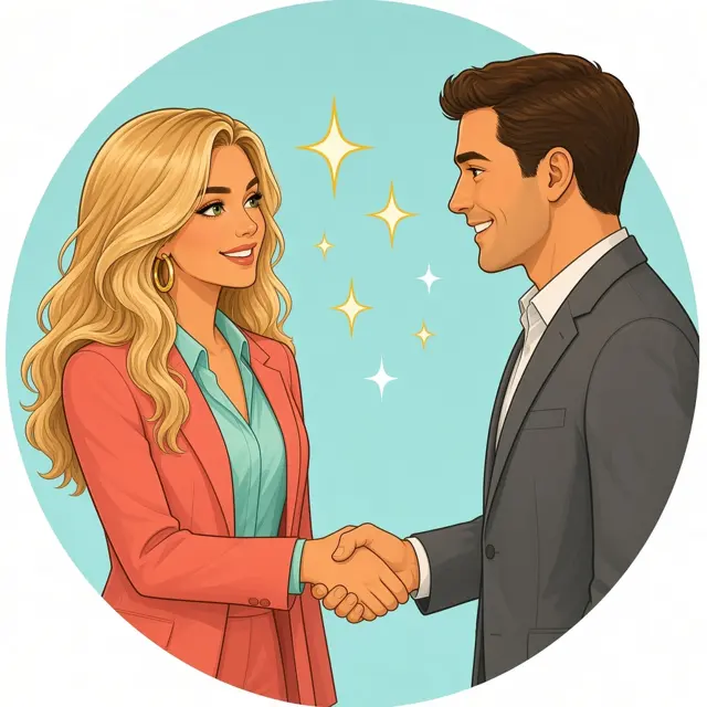 Illustrated character shaking hands with a client